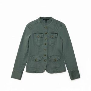 White House Black Market Olive Military Utility Jacket Gold Tone Buttons Sz 6
